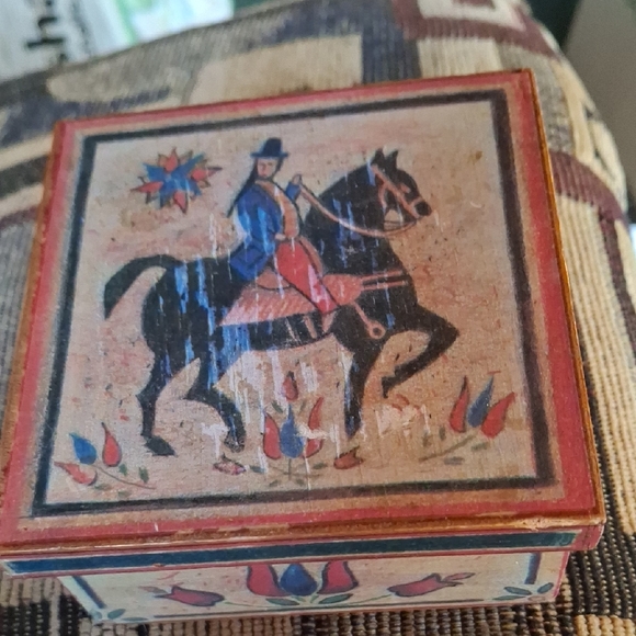 Other - Hand-Painted Wooden Trinket Box with Equestrian Motif Vintage
